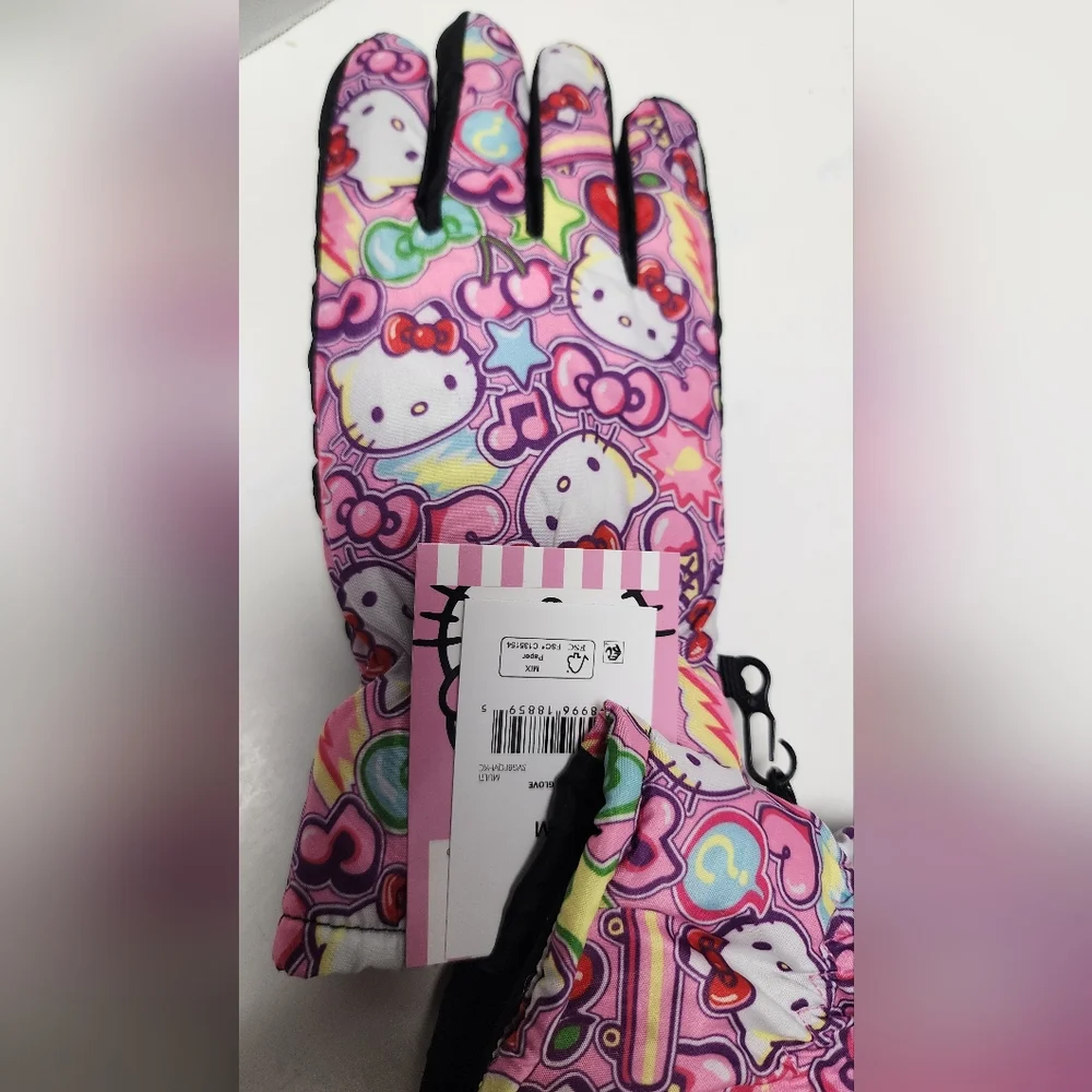 S/M Girls Hello Kitty Ski Gloves Young Kids  Multicolor Pink Design Winter New